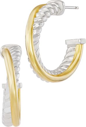 Savvy Cie Jewels RHODIUM AND GOLD PLATED OVER BRASS PLAIN TWIST HOOP EARRINGS