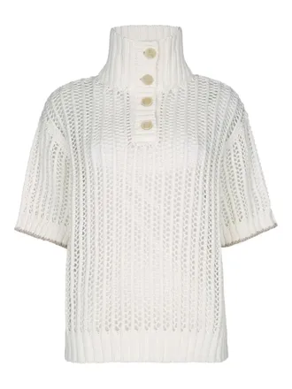 Brunello Cucinelli high-neck open-knit sweater - women - Cotton - M - White
