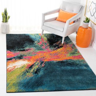 Safavieh Galaxy Machine Made Area Rug, Blue / Orange Contemporary Style Easy Care