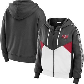WEAR by Erin Andrews Womens WEAR by Erin Andrews Pewter/White Tampa Bay Buccaneers Color Block Light Weight Modest Crop Full-Zip Hoodie at Nordstrom, Size Xx-Large