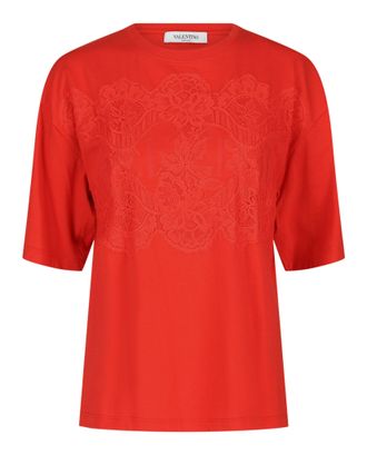 Valentino Lace-Paneled Cotton-Jersey T-Shirt