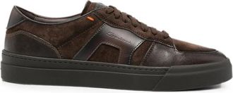 Santoni Suede-panelled Leather Sneakers