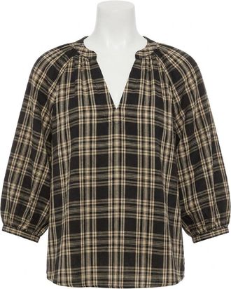 Faherty Portia Blouse In Black And White Plaid