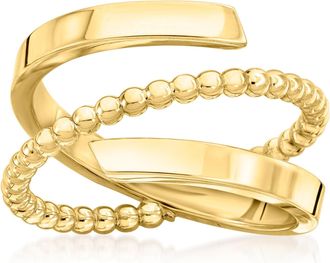Ross-Simons Italian 14kt Yellow Gold Beaded Bypass Ring