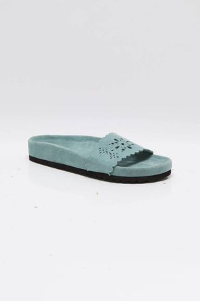 Free People Womens Shore Cutout Footbed Sandals In Agua Fresca Suede