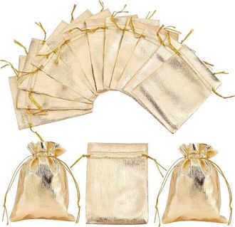 OEM Bolsas De Organza Doradas - Paquete De 50 - 9x12 Cm - Rectangulares - Ideales Para Guardar Joyas, Recuerdos De Boda Y Envoltorios De Caramelos