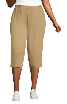 Lands End Sport Knit High Rise Elastic Waist Capri Pants in French Pecan Heather at Nordstrom, Size 2X