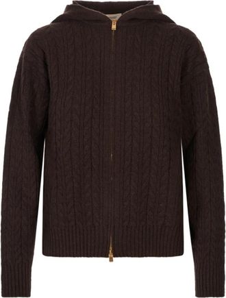 Agnona Kn 12018 6K080Q - Dames - Vesten met rits - Bruin - M - Kasjmier - Hoodies & sweatvesten
