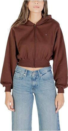 Tommy Jeans Hoodies & sweatvesten, Dames, Bruin, XS, Katoen, Cropped Flag Hoodie