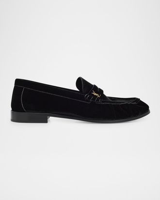 Saint Laurent Men & apos;s LE Cassandre YSL Moc-Toe Loafers in Velvet