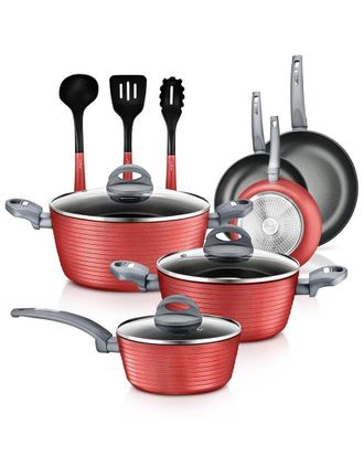 Nutrichef 12Pc Red Nonstick Cookware Set