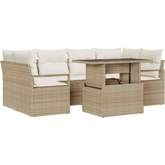 vidaXL Conjunto De Sof&aacute; De Jard&iacute;n 7 Pcs Beige Polirat&aacute;n Vidaxl