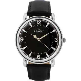 Peugeot Retro Design Domed Crystal Leather Strap Watch - 38MM in Black at Nordstrom