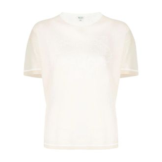 Kenzo Round-neck Knitwear, female, White, Size: S Tiger Logo Mesh Knitted T-Shirt