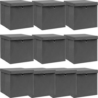 vidaXL Vidaxl - Cajas De Almacenaje Con Tapas 10 Uds Tela Gris 32x32x32 Cm