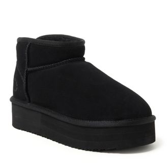 Dearfoams Fireside by Dearfoams Womens Kingston Genuine Shearling Platform Bootie