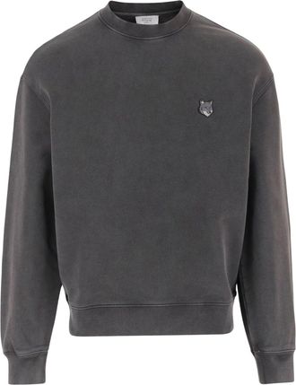 Maison Kitsun&eacute; Washed Charcoal Grey Sweatshirt with Embroidered Fox Head Logo