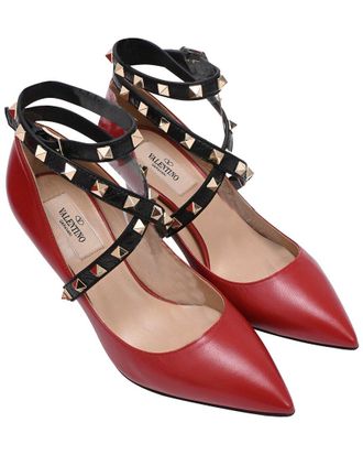 Valentino Womens Leather Rockstud Ankle Wrap Pump (Authentic Pre-Loved)