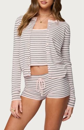Edikted Liillian Stripe Cardigan in Light-Pink at Nordstrom, Size X-Large