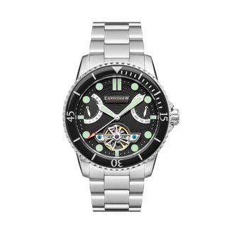 Earnshaw Admiral Jervis Mens Mechanical Automatic Script Black Watch ES-8134-11 - Silver - One Size