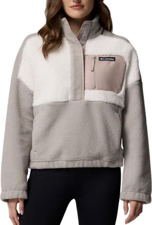 Columbia Womens Long Sleeve Cropped Fleece Pullover, Gray (Dove/Sea Salt/Crushed Clay), Medium