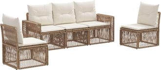 vidaXL Conjunto De Sof&aacute;s De Jard&iacute;n 5 Uds. Beige Y Blanco Crema Vidaxl