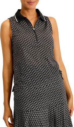 Tommy Bahama Abby Puerto Palms Half Zip Sleeveless Polo Top in Black at Nordstrom, Size X-Small