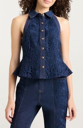 Cinq &agrave; Sept Ronin Lace & Denim Top in Navy/oceane at Nordstrom Rack, Size 8