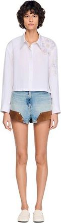 Sandro Embroidered shirt in White/blue at Nordstrom, Size X-Small