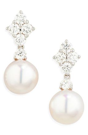 Mikimoto Akoya Pearl & Diamond Earrings in Pearl/White Gold at Nordstrom