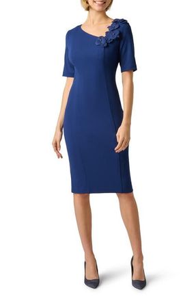 Adrianna Papell Floral Crepe Midi Dress in Navy Sateen at Nordstrom, Size 10