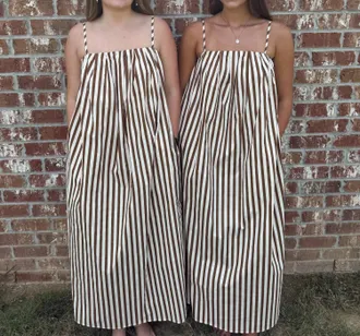 Wishlist Striped Midi Dress In Mocha