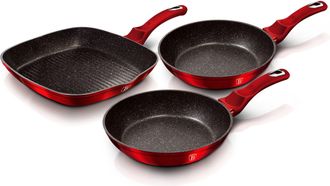Berlinger Haus Burgundy Set 2 Sartenes Y Grill 20-24-28cm Inducci&oacute;n, Aluminio Forjado, Antiadherente Ecol&oacute;gico Sin Pfoa Rojo - Berlinger Haus