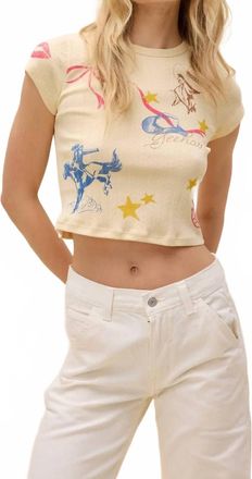 Daydreamer Western Flash Pointelle Tee In Butter Yellow