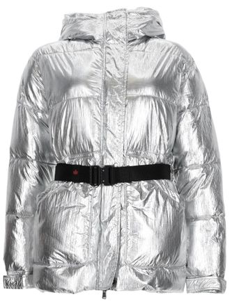 Canadian Shiny Metallic Silver Puffer Jacket With Adjustable Waist