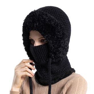 Generic 3 in 1 Beanie Hat for Women, 3 in 1 Beanie Hat with Scarf and Mask, Womens Outdoors Windproof Scarf Hat Black