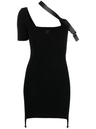 Courrèges strap-detail asymmetric mini dress - Black