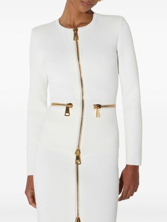 Elisabetta Franchi Golden Zip-Detail Milano Knit Cardigan - Cream