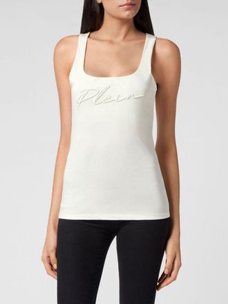 Philipp Plein Canotta slim fit in jersey con scollo quadrato e logo ricamato