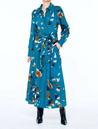 Ciebon Womens Printed Seersucker Maxi Shirt Dress In Teal