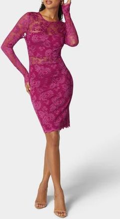 Bebe Lace Long Sleeve Cocktail Dress in Fuchsia at Nordstrom Rack, Size X-Large