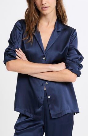 Etam Pearly Silk Chemise Button-Up Pajama Shirt in Earthenware at Nordstrom, Size X-Large