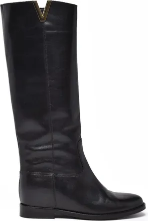 Gis&egrave;l moir&egrave; Black Leather Boots