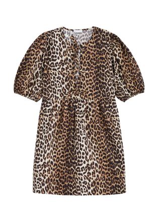 Ganni Leopard-print Cotton-poplin Mini Dress - 38 (UK10 / S)