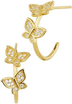 Savvy Cie Jewels Pav&egrave; Butterfly Hoop Earrings in Yellow Gold at Nordstrom Rack
