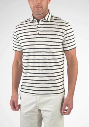 Tailor Vintage Airotec Jersey Sailor Stripe Polo In Coconut Milk