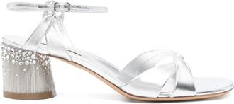 Casadei Schoenen, Dames, Grijs, 36 EU, Leer, Zilveren Enkelband Lage Hak Sandalen