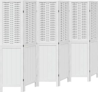vidaXL Biombo separador de 6 paneles madera maciza Paulownia blanco Vidaxl