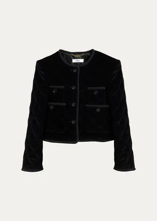 Chlo&eacute; Floral-Trim Cotton Velvet Jacket