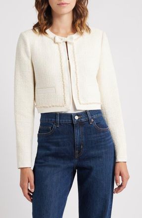 LoveShackFancy Ralphette Beaded Tweed Jacket in Cream at Nordstrom, Size 10